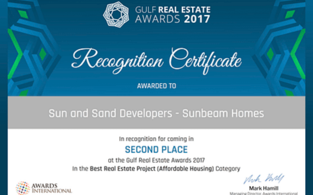 GULF REAL ESTATE AWARDS 2017 (AFFORDABLE HOUSING CATEGORY RUNNER-UP)